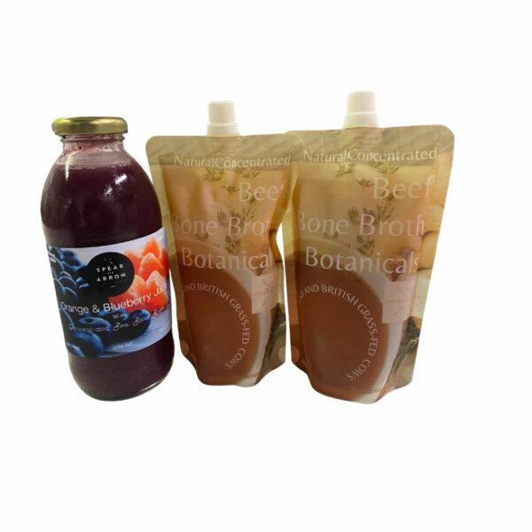 Bone Broth with Botanicals, 2 pouch of botanical and 1 blueberry and orange